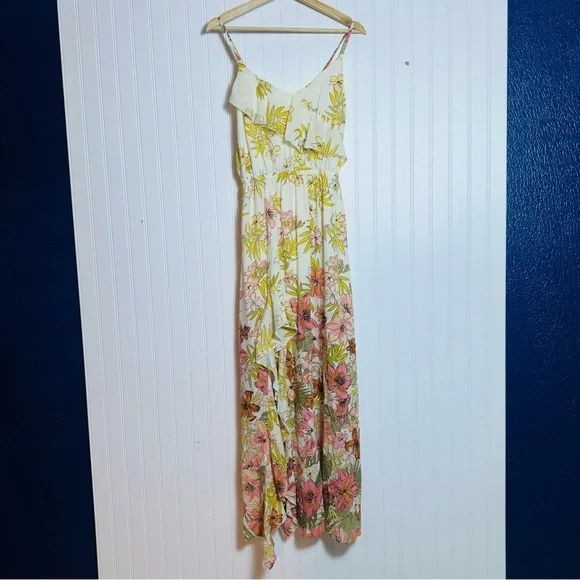 Billabong Floral High Low Dress Maxi Spaghetti Straps Boho Vacation Cotton Lined - Picture 3 of 14